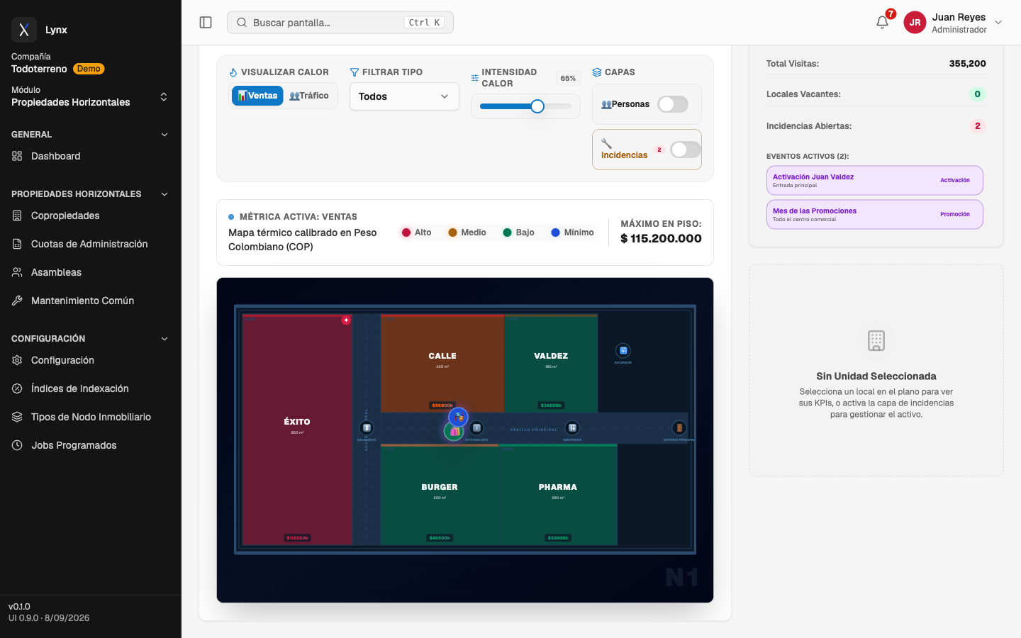 Lynx — Floor plans: The mall floor plan with the sales heatmap and open incidents.